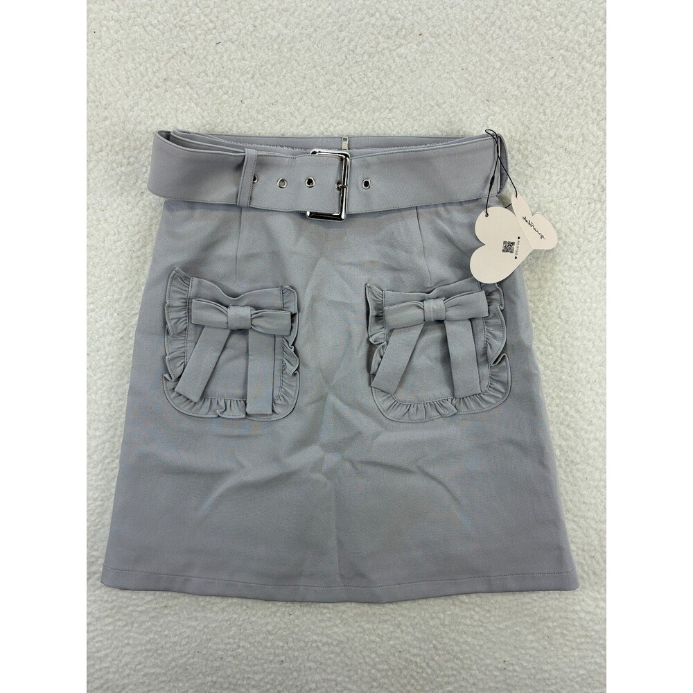 Ank Rouge Skirt Women’s M Gray Belted Ruffle Bow Pockets High Waist Japan Kawaii